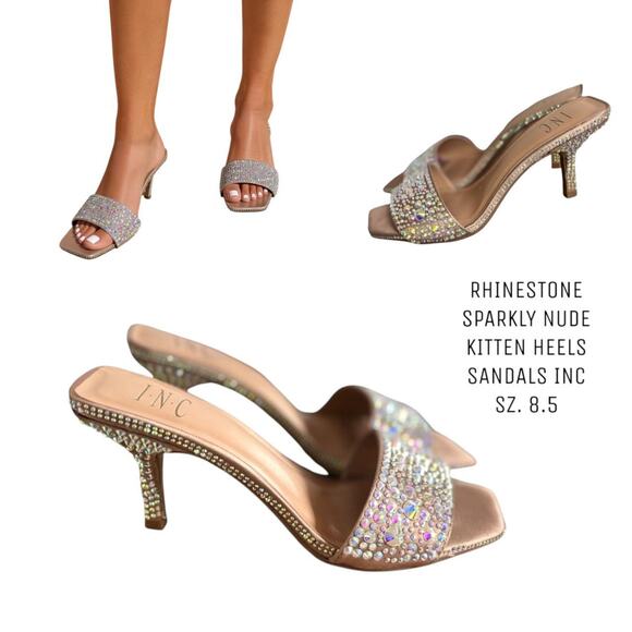 RHINESTONE NUDE KITTEN HEELS INC‎ SANDALS SZ. 8.5 - Picture 1 of 8